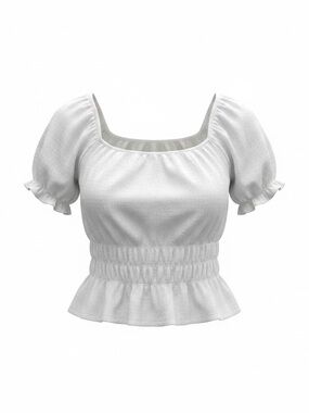 & Other Stories White Smocked Waist Puff Sleeve Top